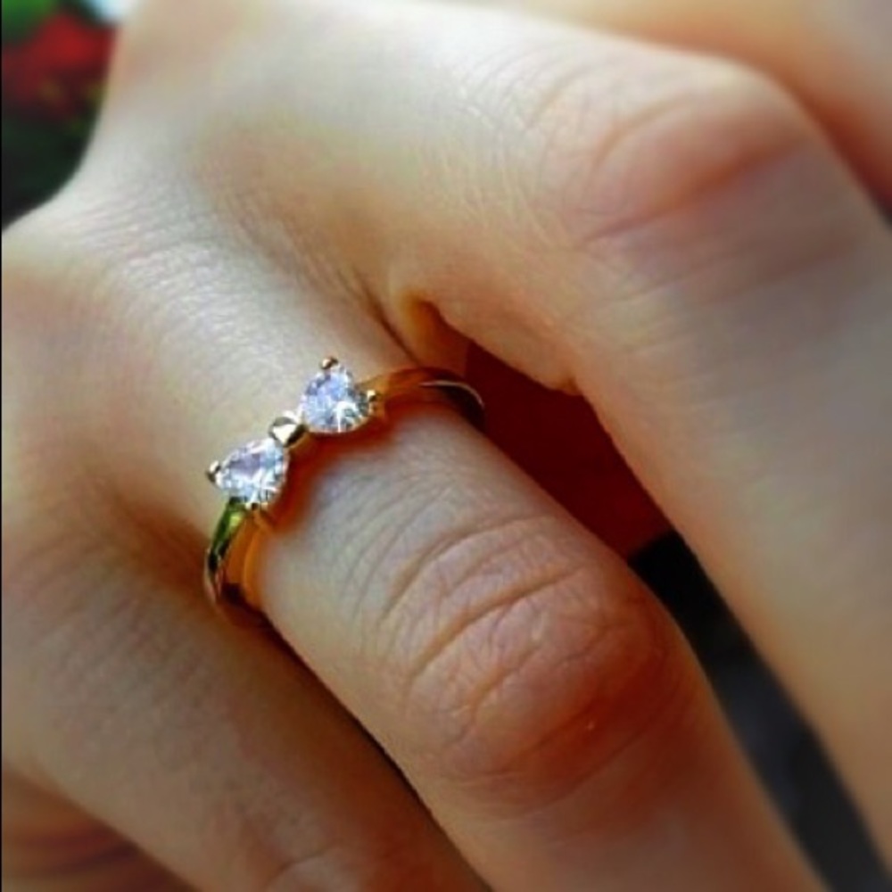 Crystal Gold Bow Engagement Cubic Zirconia Ring - Picture 5 of 8